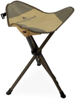 Black Sierra Folding Hunting Stool w/Shoulder Strap Supports 225 lbs, Lightweight Collapsible Tripod Seat, Foldable Steel Frame Chair Perfect for Hunting, Fishing, Hiking, Travel