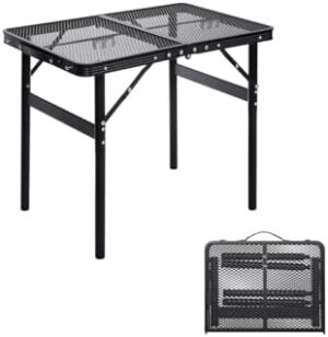 Small Folding Table 2FT Grill Table Foldable Camping Table Picnic Portable Mesh 2 Height Adjustable Outdoor Beach BBQ Black 23.6×15.7 inch