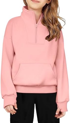 Arshiner Girls Half Zip Sweatshirt Fleece Quarter Zip Pullover Sweatshirts Fall Clothes for Teen Girls Thumb Hole