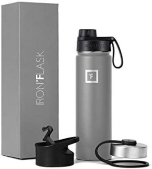 IRON °FLASK Camping & Hiking Hydration Flask, Wide Mouth, 3 Spout Lids, Stainless Steel Outdoor Water Bottle, Double Walled, Insulated Thermos, Metal Canteen - Graphite, 22 Oz