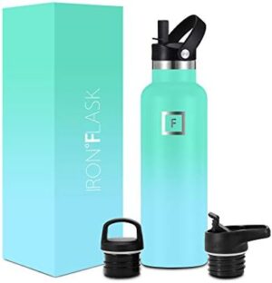 IRON °FLASK Camping & Hiking Hydration Canteens - 3 Lids (Narrow Straw/Spout Lid) Leak Proof Vacuum Insulated Stainless Steel - Hot & Cold Double Walled Sports Water Bottle