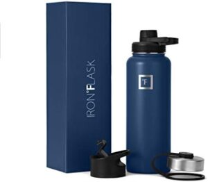 IRON °FLASK Camping & Hiking Hydration Flask, Wide Mouth, 3 Spout Lids, Stainless Steel Outdoor Water Bottle, Double Walled, Insulated Thermos, Metal Canteen - Twilight Blue, 40 Oz