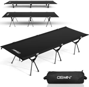 OSWIN Camping Cots with Leg Extensions, Folding Camping Cots for Adults, Ultralight Folding Backpack cots, Support 330 pounds, Portable Camping beds Outdoor Hiking RV Beach (Black)