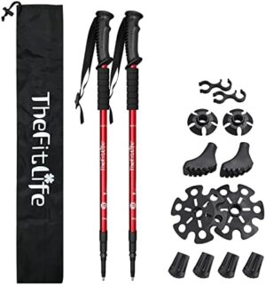 TheFitLife Nordic Walking Trekking Poles - 2 Sticks with Anti-Shock and Quick Lock System, Telescopic, Collapsible, Ultralight for Hiking, Camping, Mountaining, Backpacking, Walking, Trekking