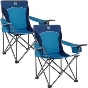 TIMBER RIDGE Oversized Folding Camping Chair for Adults, Support 450 LBS Heavy Duty with Cup Holder Side Pocket for Camp, Lawn, Picnic, 2 Pack(Blue)