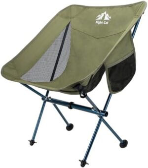 Night Cat Backpacking Chair Ultralight: Low Back Camping Chairs Foldable Portable Compact Supports 330 LBS Green Without Neck Support