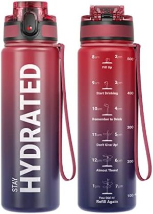 Sahara Sailor Water Bottles, 17oz Motivational Sports Water Bottle with Time Marker - Times to Drink - Tritan, BPA Free, Wide Mouth Leakproof, Fast Flow Technology with Clean Brush (1 Bottle)