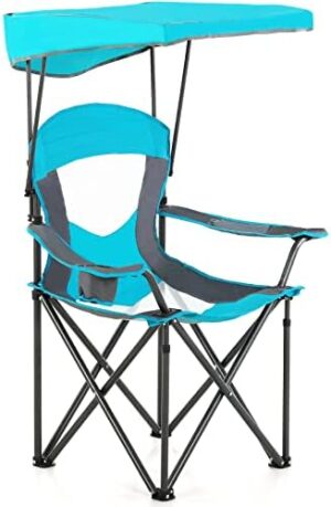 ALPHA CAMP Oversized Folding Camping Chair with Retractable UPF 50+ Shade Canopy, Portable Camping Lounge Chair Lawn Chairs for Hiking Travel Beach Fishing