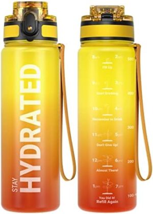 Sahara Sailor Water Bottles, 17oz Motivational Sports Water Bottle with Time Marker - Times to Drink - Tritan, BPA Free, Wide Mouth Leakproof, Fast Flow Technology with Clean Brush (1 Bottle)