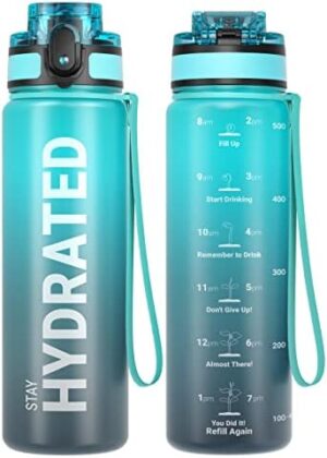 Sahara Sailor Water Bottles, 17oz Motivational Sports Water Bottle with Time Marker - Times to Drink - Tritan, BPA Free, Wide Mouth Leakproof, Fast Flow Technology with Clean Brush (1 Bottle)