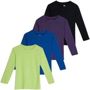 Real Essentials 4 Pack: Girls Dry-Fit Long Sleeve Active Crew Neck T-Shirt - Super Soft Tee