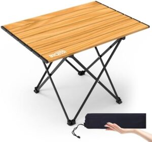 Folding Camping Table, Compact Portable Camping Side Table with Carrying Bag, Ultralight Aluminum Beach Table for Hiking, Camping, Picnicking, BBQ, Outdoor Cooking (Wood Medium 22")