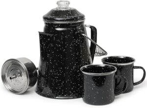 Classic Enamel Coffee Percolator (Black, 12 Cup) — The Original Camping Coffee Maker — Essential for the Campsite Brewmaster – Camping Coffee Percolator