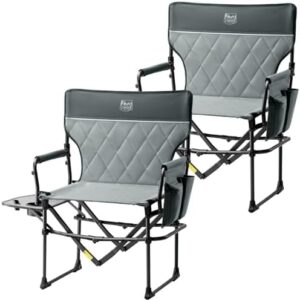 TIMBER RIDGE Heavy Duty Camping Chair with Compact Size, Portable Directors Chair with Side Table and Pocket for Camping, Lawn, Sports and Fishing, Supports Up to 400lbs, Grey 2 Pack