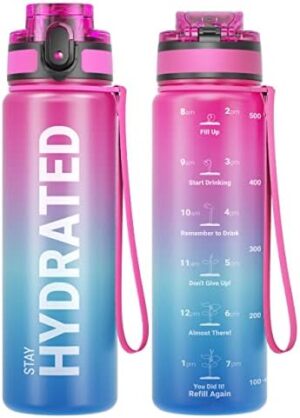 Sahara Sailor Water Bottles, 17oz Motivational Sports Water Bottle with Time Marker - Times to Drink - Tritan, BPA Free, Wide Mouth Leakproof, Fast Flow Technology with Clean Brush (1 Bottle)