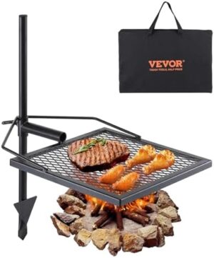 VEVOR Swivel Campfire Grill, Fire Pit Grill Grate over Fire Pits, Heavy Duty Steel Grill Grates, 360° Adjustable Open Fire Outdoor Cooking Equipment, Portable Camp Fire Racks for Camping Outdoor BBQ