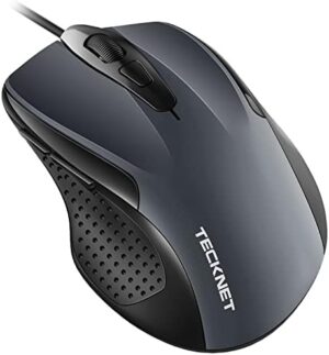 TECKNET USB Wired Mouse, 6-Button Corded Mouse with 4 Adjustable DPI, Optical Computer Mouse with Ergonomic Design and 5FT Cord for Laptop, Chromebook, PC, Desktop, Mac, Notebook-Gray