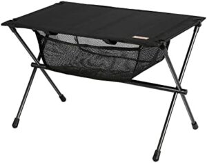 TOBTOS Folding Camping Table, Portable Hard Top Camp Table with Mesh Storage and Carry Bag, Small Camping Table for Outdoor, Backpacking, BBQ, Beach, Fishing (Black)