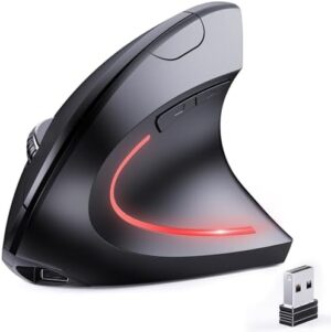 Bluetooth and 2.4G (2-in-1) Rechargeable Wireless Mouse, Ergonomic Vertical Design, 1000/1200/1600 DPI, 6 Silent Buttons, for Laptop, Computer, PC, MacBook, Chromebook-Black