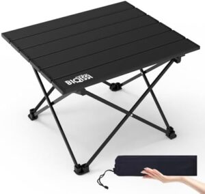 Folding Camping Table, Compact Portable Camping Side Table with Carrying Bag, Ultralight Aluminum Beach Table for Hiking, Camping, Picnicking, BBQ, Outdoor Cooking (Black Small 16")