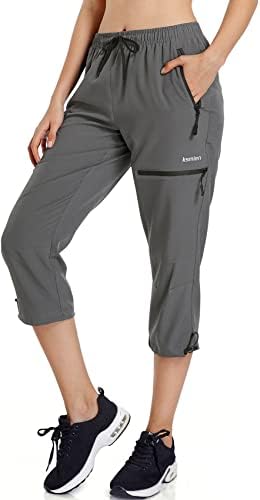 Women's Lightweight Hiking Capri Pants Quick Dry Workout Cargo Capris Water Resistant UPF 50+ Zipped Pockets