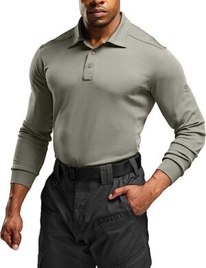 CQR Men's Polo Shirt, Long Sleeve Tactical Shirts, Outdoor UPF 50+ Pique Shirt, Dry Fit Lightweight Golf Shirts