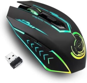 UHURU Wireless Gaming Mouse Up to 10000 DPI, Rechargeable USB Wireless Mouse with 6 Buttons 7 Dynamic LED Color Ergonomic Programmable MMO RPG for PC Laptop, Compatible with Windows Mac