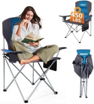 Oversized Camping High Foldable Chair Grill,24x22.5 inch Large Seat 21 inch From Ground 450lb Support,Heavy Duty Outdoor Folding Chairs for Outside Picnic,600D Oxford Cloth Filled Space Cotton