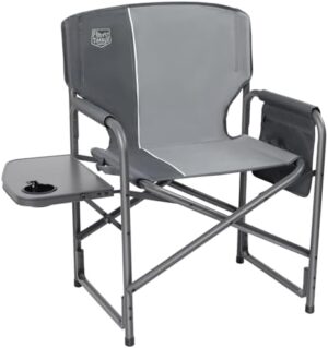 TIMBER RIDGE Lightweight Oversized Camping Chair, Portable Aluminum Directors Chair with Side Table Detachable Side Pocket for Outdoor Camping, Lawn, Picnic, Support 400lbs (Grey) Ideal Gift