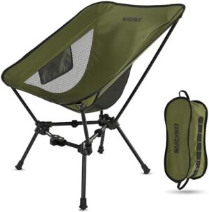 MARCHWAY Lightweight Folding Camping Chair, Stable Portable Compact for Outdoor Camp, Travel, Beach, Picnic, Festival, Hiking, Backpacking, Supports 330Lbs (Green)