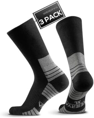 Mens Hiking Socks 3 Pairs Merino Wool, Cushion Hike Trek Micro Crew Socks With Moisture Wicking for Outdoor Sports