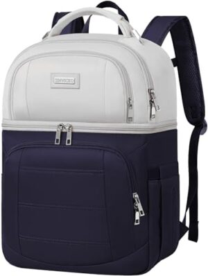 Dual Compartment Backpack Cooler, Blue & Grey, 12 x 6.6 x 17.3 inch, leakproof, insulated, PEVA liner, RFID blocking, lightweight, durable, easy carry