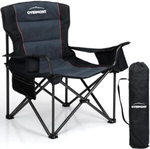 Overmont Oversized Folding Camping Chair - 450lbs Support with Padded Cushion Cooler Pockets - Heavy Duty Collapsible Chairs for Sports Garden Beach Fishing Black