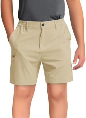 Haloumoning Boys Cargo Shorts Hiking Casual Quick Dry Elastic Waist Athletic Outdoor Short with 6 Pockets 5-14 Years