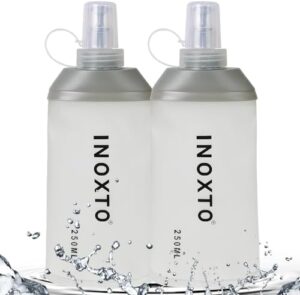 INOXTO Soft Flask,Collapsible Soft Water Bottles for Hydration Vests and Running Packs, Soft Flask Running Bottles for Hiking Cycling(250/500 ml) (2 PCS Small)