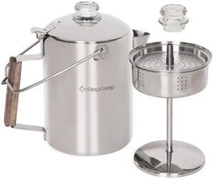 KingCamp Percolator Coffee Pot Campfire Coffee Boiler Kettle 304 Stainless Steel with Wood Handle for Outdoor Camping Cookware, Cabin, RV, Kitchen, Hunting & Backpacking, NO Aluminum or Plastic 9 Cup