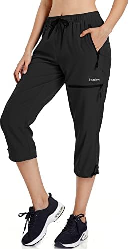 Women's Lightweight Hiking Capri Pants Quick Dry Workout Cargo Capris Water Resistant UPF 50+ Zipped Pockets