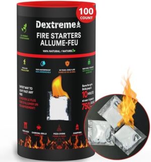 Quick Instant Fire Starter 100Pcs - Waterproof All-Purpose Indoor & Outdoor Firestarter, for Charcoal Starter, Campfire, Fireplace, BBQ, Survival and Wood Stove - Odorless and Non-Toxic