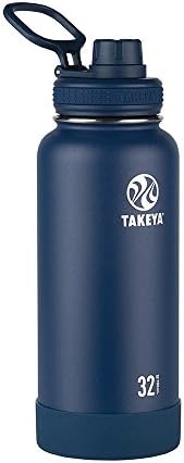 Takeya Actives 32 oz Vacuum Insulated Stainless Steel Water Bottle with Spout Lid, Premium Quality, Midnight Blue