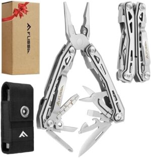 FLISSA 16-in-1 Stainless Steel Multi Tool, EDC Multitool with Pocket Knife, Pliers, Belt Clip and Oxford Sheath, Self-locking Utility Multi-Tool for Camping Survival Outdoor Activities