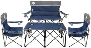 Folding Camping Chair Set of 4,Portable Collapsible Conversation Set w/1 Sofa,2 Single Chairs and 1 Table for Family Patio,Outdoor Travel,Beach(Blue)