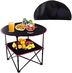 Portable Canvas Table Camping Table, Travel Folding Table with Cup Holder, Portable Canvas Table Picnic Travel Folding Table Camping Table with 4 Mesh Cup Holders Convenient Carry Case