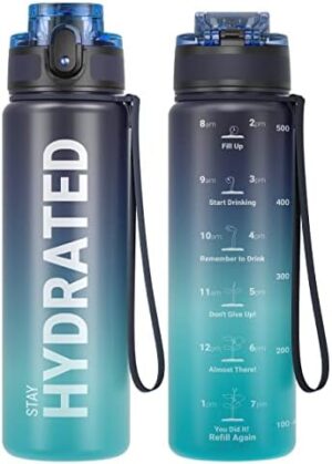 Sahara Sailor Water Bottles, 32oz Motivational Sports Water Bottle with Time Marker - Times to Drink - Tritan, BPA Free, Wide Mouth Leakproof, Fast Flow Technology with Clean Brush (1 Bottle)