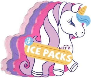 HiYZ Kids Ice Packs, Long-Lasting Ice Packs for Lunch Boxes, Slim & Reusable Icepacks Cooler Ideal for School, Parties, Travel, Multicolored (Unicorn-3 PACK)