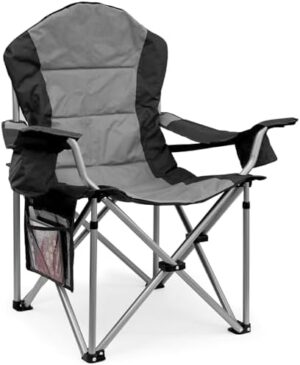 Camping Chairs, High Back Folding Camping Chairs with Lumbar Support, Heavy Duty Camping Chairs with Cooler Pouch, Lawn Chairs with Armrest Rest Support to 400LBS