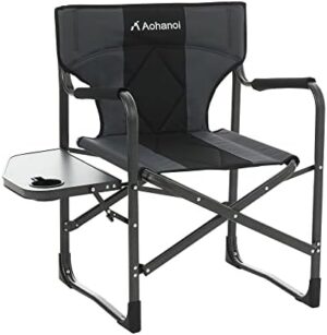 Directors Chairs Foldable, Camping Chairs with Side Table, Camp Chairs for Heavy People, Outdoor Camping Chairs, Adults Folding Chairs for Outside, 350lbs (Dark Grey)