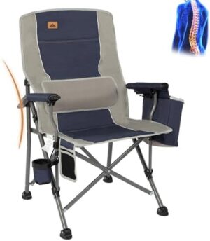 Camping Chairs with Lumbar Support, Comfy Camping Chairs for Adults, Lawn Chairs Heavy Duty with Cooler Bag & Cup Holder, Support 350 LBS (Blue & Grey)