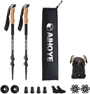 Aihoye Trekking Hiking Poles - 2 Pack Adjustable Hiking Walking Sticks Collapsible Lightweight - Strong Lightweight Aluminum7075, Quick Flip-Lock Hiking Sticks and Comfortable Cork Grips