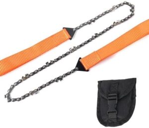 Pocket Chainsaw with Paracord Handle, Heavy Duty Steel Hand Chainsaw, Manual chainsaw, Camping Saw, Emergency Survival Gear for Camping Backpacking Hiking Hunting （24inch-11teeth）