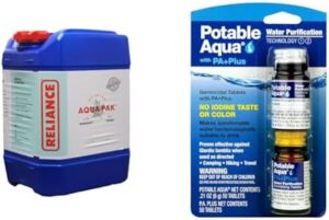 Reliance 5 Gallon Water Container and Potable Aqua Water Purification Tablets, 100 Count Emergency Drinking Water Treatment